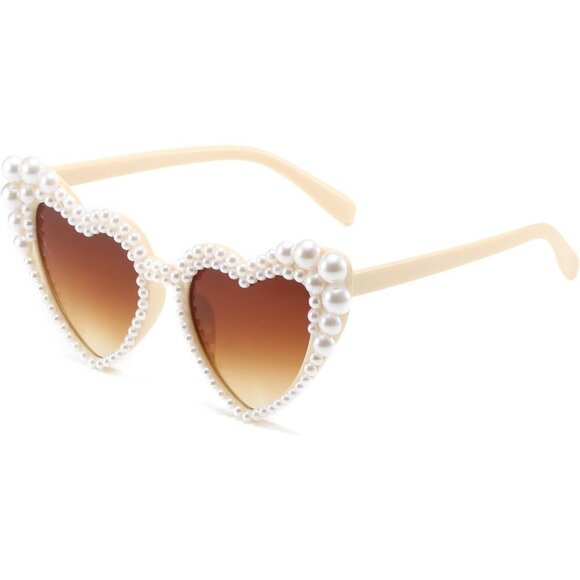 ?Women Brown Love Heart Pearl Sunglasses Rhinestone Bachelorette Sunglasses main image 6